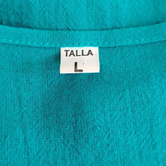 EMBROIDERED TEAL COTTON BLOUSE - Picture 4 of 8